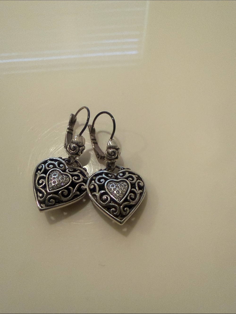 Brighton Heart Filigree Drop Earrings in Silver